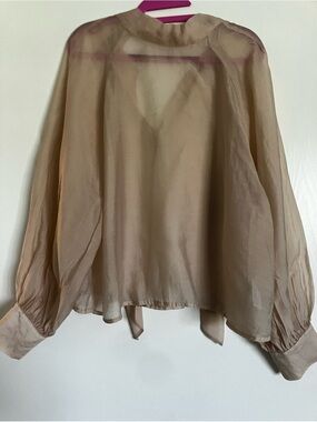 Prologue Beige Sheer Peasant Blouse XL Lightweight Boho Flowy Top - NWOT